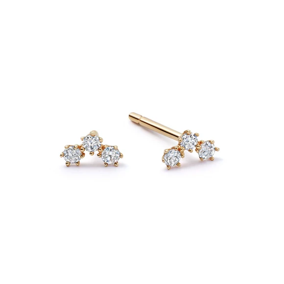Solid Gold Triple Lab Grown Diamond Stud Earrings